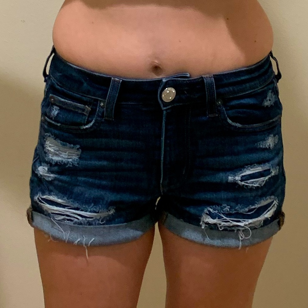 American eagle rolled edge distressed denim shorts